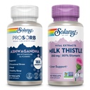 SOLARAY Ashwagandha şi Milk Thistle Supliment Bundle, 18X Absorbţie capsule Ashwagandha pentru suport de Mood Plus Milk Thistle Extract, Vegan, 60-Zay Garanţie, 30ct/60ct