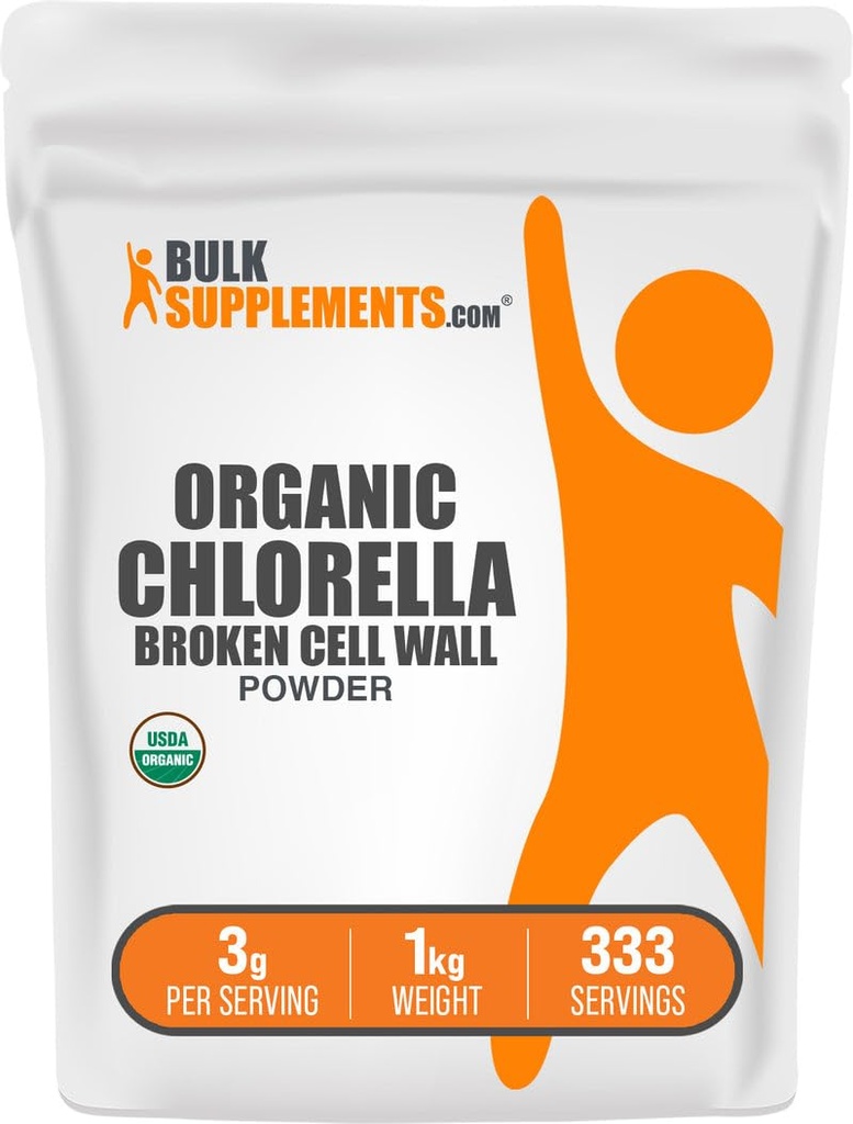 BulkSupplements.com Pudră organică Chlorella - Perete de celule sparte, Superfood verde pulbere, supliment Chlorella - Gluten gratuit, 3g per Serving, 1kg (2,2 lbs) (Pachet de 1)