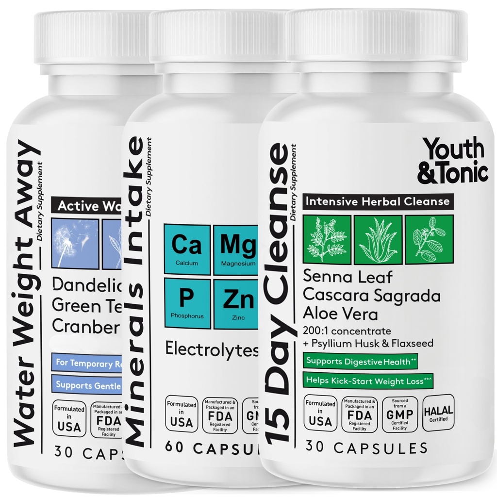 Youth & Tonic Water Weight Away and 15 Day Cleanse Bundle, Packed with Replenish Electrolytes to Support Hydration While Folosind Diuretice