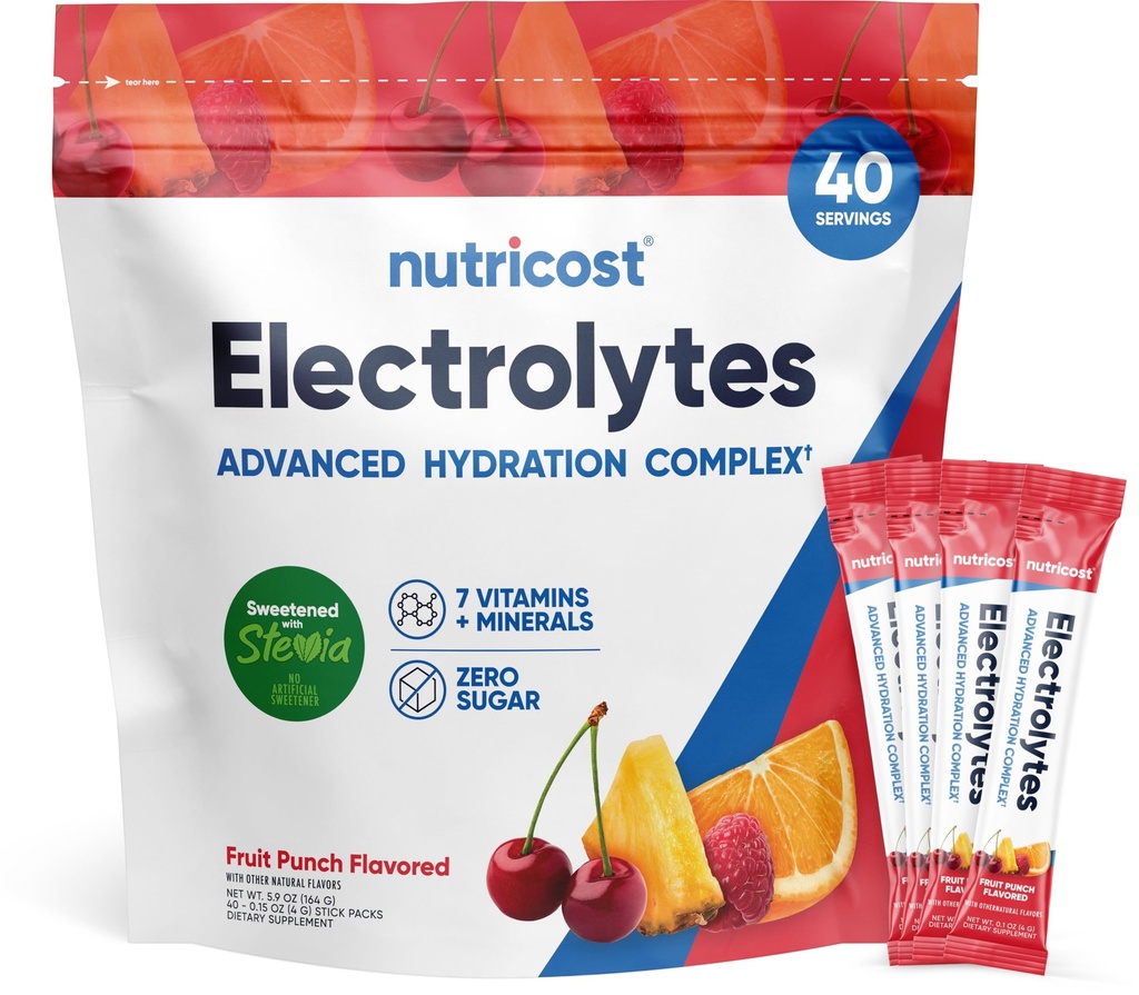 Nutricost Electrolytes Complex, Fruit Punch Aroma, 40 Stickpacks - Advanced Hydration Complex