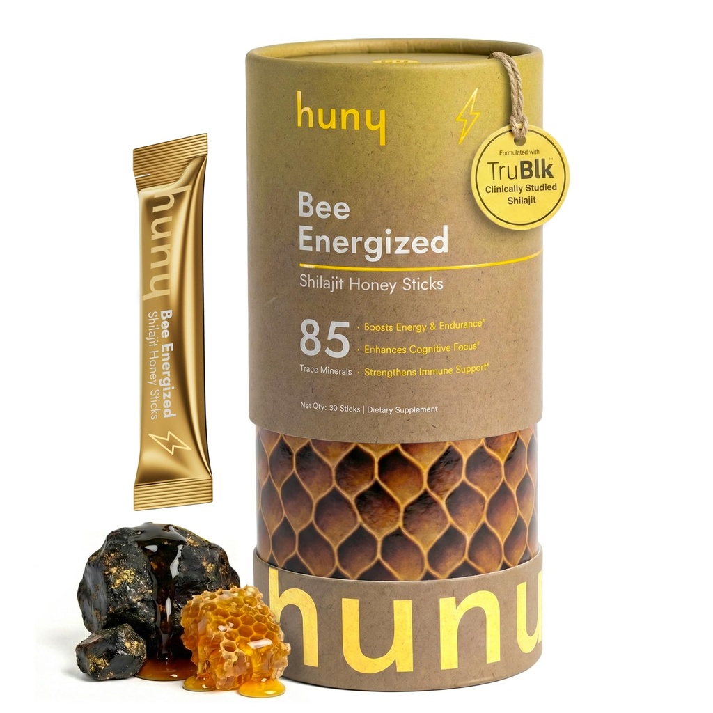 HUNY Bee Energizat cu stick-uri de miere de rahat 85+ Trace Minerale pentru energie curata, Focus & Imuna de sprijin 