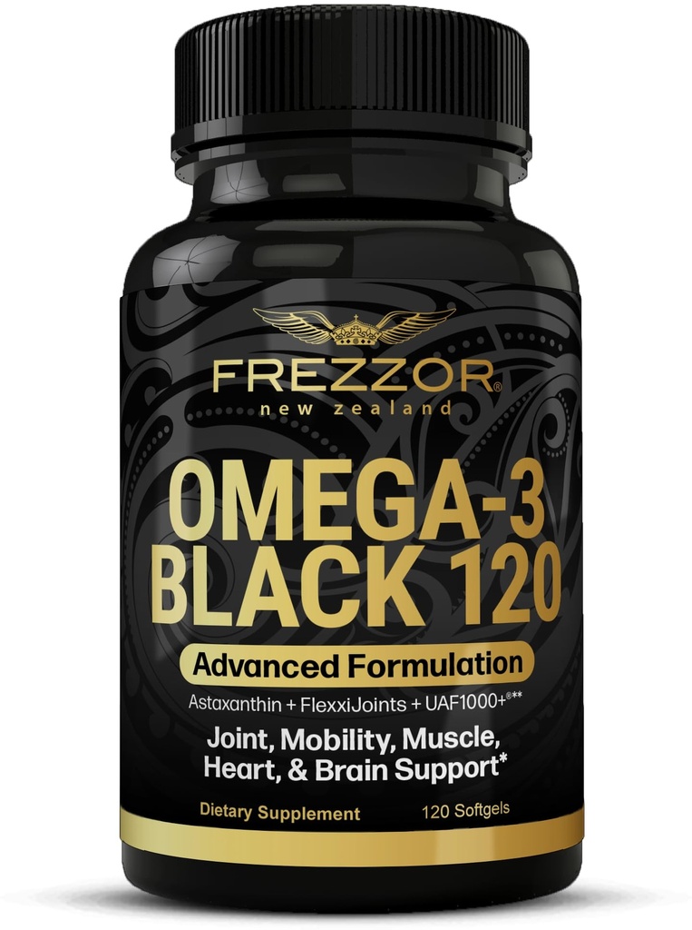 FREZZOR Omega 3 Capsule de ulei Mussel cu vârful negru - verde, fabricate în Noua Zeelandă, UAF1000+, fără gust de pește, 120 Conte (Pachet de 1)
