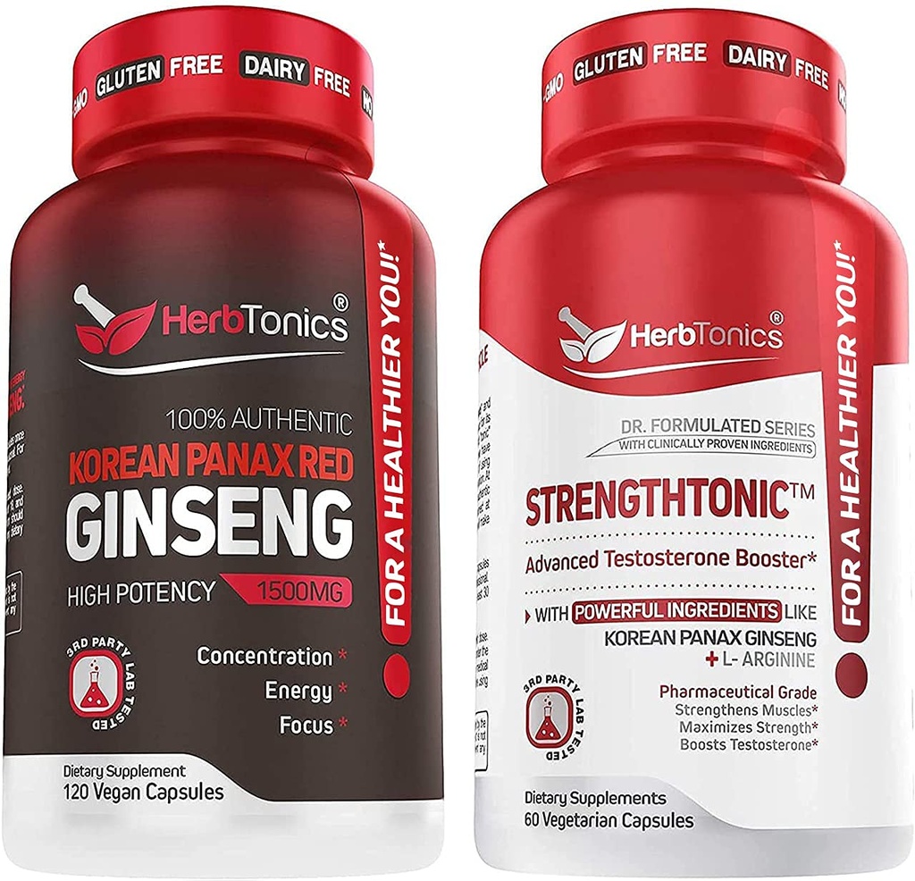 Herbtonics Coreeană Panax Red Ginseng și Booster testosteron puternic pentru bărbați Bundle