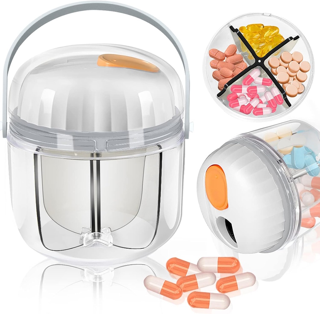 Cutie de pastile, Organizator de pastile pentru medicamente de călătorie drăguț Organizator NO-BPA Proof Medicina de umiditate Container pentru vitamine, uleiuri de pește, Suplimente (White)