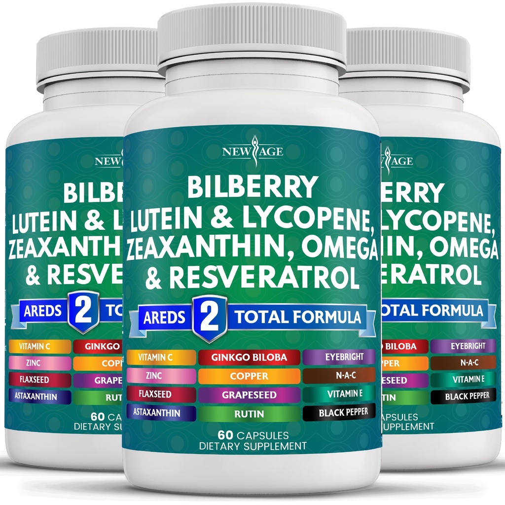 NOU Age Eye Health Vitamine cu Bilberry Lutein & Zeaxanthin Licopen Resveratrol extract de semințe de struguri Astaxantină - Vitamină oculară - 180 Conte