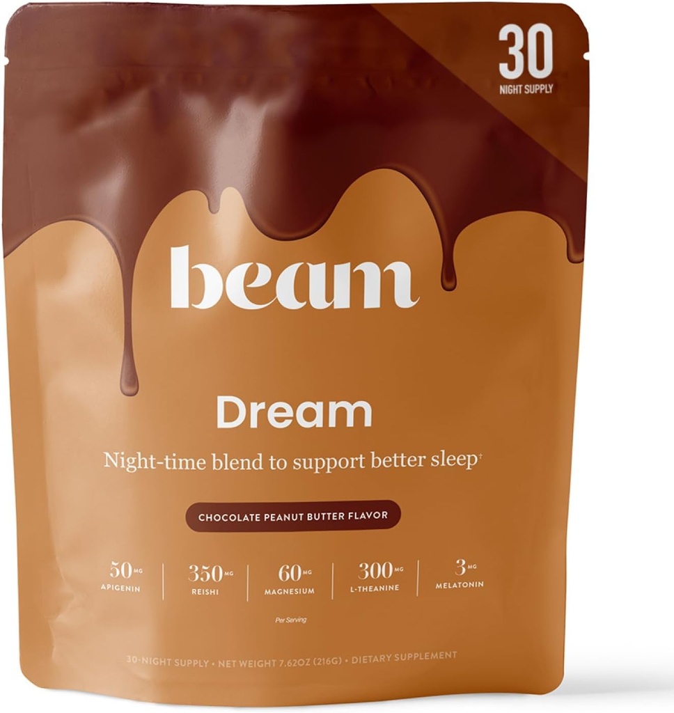 Beam Dream Sleep Powder, L-Theanin, Apigenin, Reishi şi Magneziu, terţă parte testat Sleep Aid & Sleep Supplement for Deep Sleep, Relaxation and Recovery, Natural Sleep Support, 30 Servings