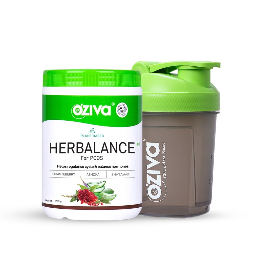 OZiva Plant based HerBalance for PCOS for Hormonal Balance 200gm + Shaker
