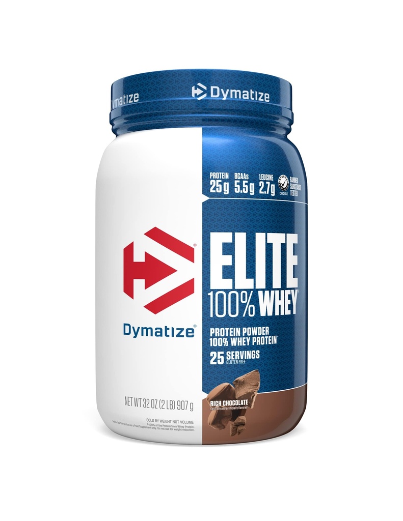 Dymatize Elite 100% Whey Proteine pulbere, Ciocolata, 25g de proteine, 5,5g BCAAs, mai puțin de 140 Cal., Gluten gratuit, 3g carbohidrat, 2g zahăr, 3g grăsime (25 Serviri)