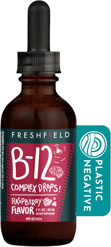 Freshfield Naturals B Complex picături: B12, B2, B3, B5, și B6, Vegan-Friendly Liquid Formula, Crescut de absorbție 
