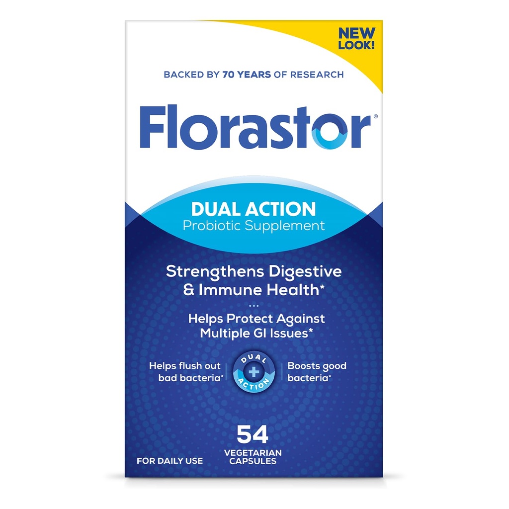 Florastor Probiotice pentru Digestive si Immune Health, 54 Capsule, Probiotice pentru femei si barbati, Ajuta la inflorirea Bacteria Bad, Boosts The Good with Our Strain Saccharomyces Boulardii, Package May Vary