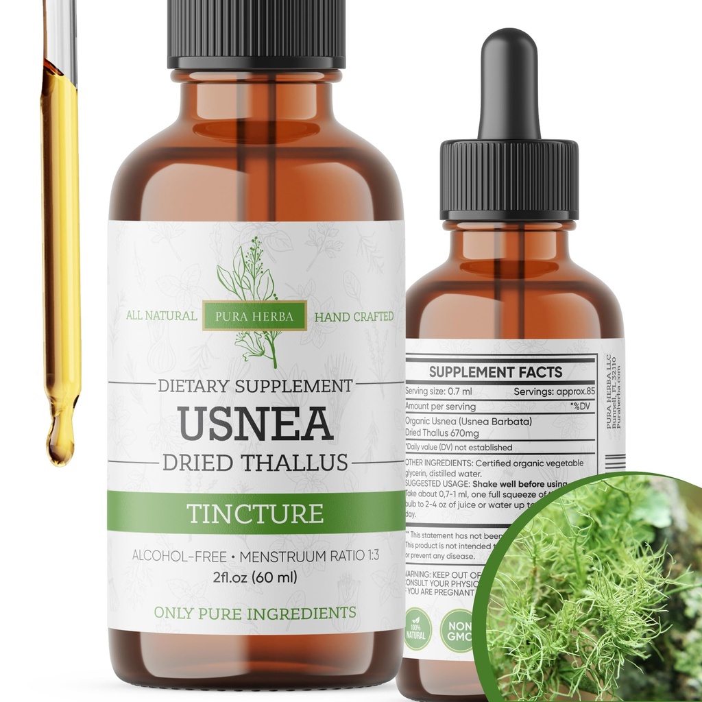 Picături lichide organice Usnea - Suport Imun natural și sănătate respiratorie pentru adulți - Vegan, Alcool-Free, Made in USA, 2 Fl Oz
