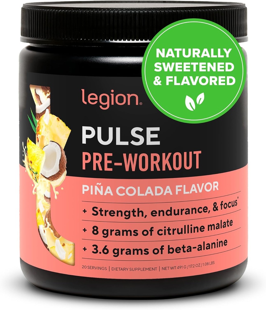 LEGION Pulse Pre Workout - Toate naturale oxid nitric Preworkout băutură pentru a stimula energia, Creatina gratuit, natural îndulcit, Beta Alanine, Citruline, Alpha GPC (Pina Colada)