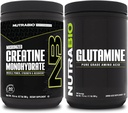 NutraBio Creatina Monohidrat Supliment, nearomatizate, (300g) și L-Glutamine pulbere, (500g) 