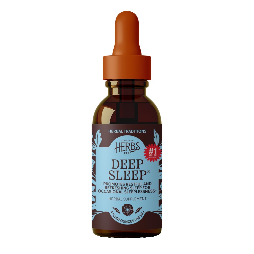 Herbs Etc. Deep Sleep Extract de lichid clasic - Supliment vegetal pentru suport natural și blând de somn - Supliment de somn odihnitor cu flori de pasiune, mușețel și balsam de lămâie - 4 fl oz (157 Serviri)