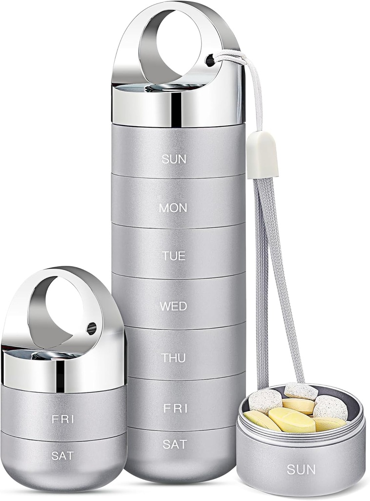 Zannaki Metal Travel Pill Organizator, Portable Waterproof Weekly Pilula cutie, Aluminum de mari pastile de aluminiu container, BPA gratuit 7 zile Daily Medicine Organizator titular de vitamine, ulei de pește, supliment