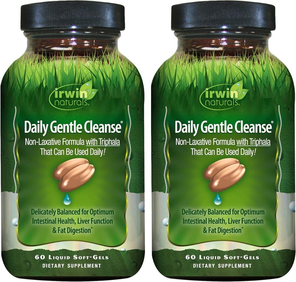 Irwin Naturals Daily Gentle Cleanse - 60 lichid Soft-Gels, pachet de 2 - Formula non-laxativă cu Triphala