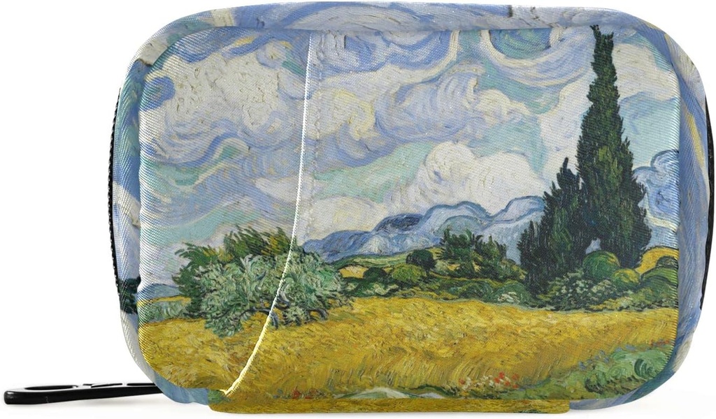 Wheat Field with Cypresses Van Gogh Pill Box 7 zile Pill Case Bag Travel Pill Organizator sac cu Zipper Portabil Weekly Case Compact Dimensiune pentru Deţinătorul Suplimentului Vitaminei