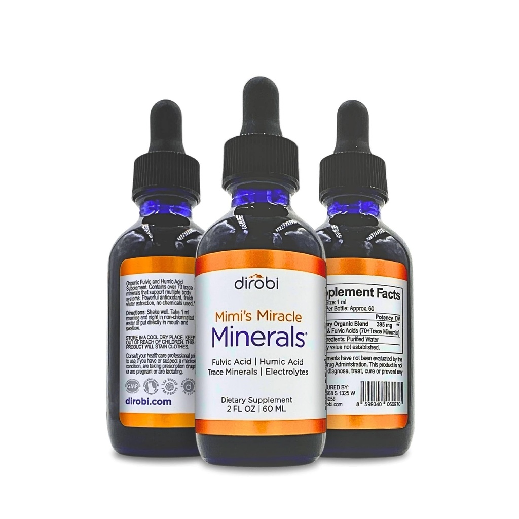 Dirobi Mimi's Miracle Minerale Acid fuzic Acid Humic - Mineral Blend Drops Supplement, Liquid Trace Minerals 70 Ionic Minerals - Organic Plant Derived (2 oz 60 Day Supply)