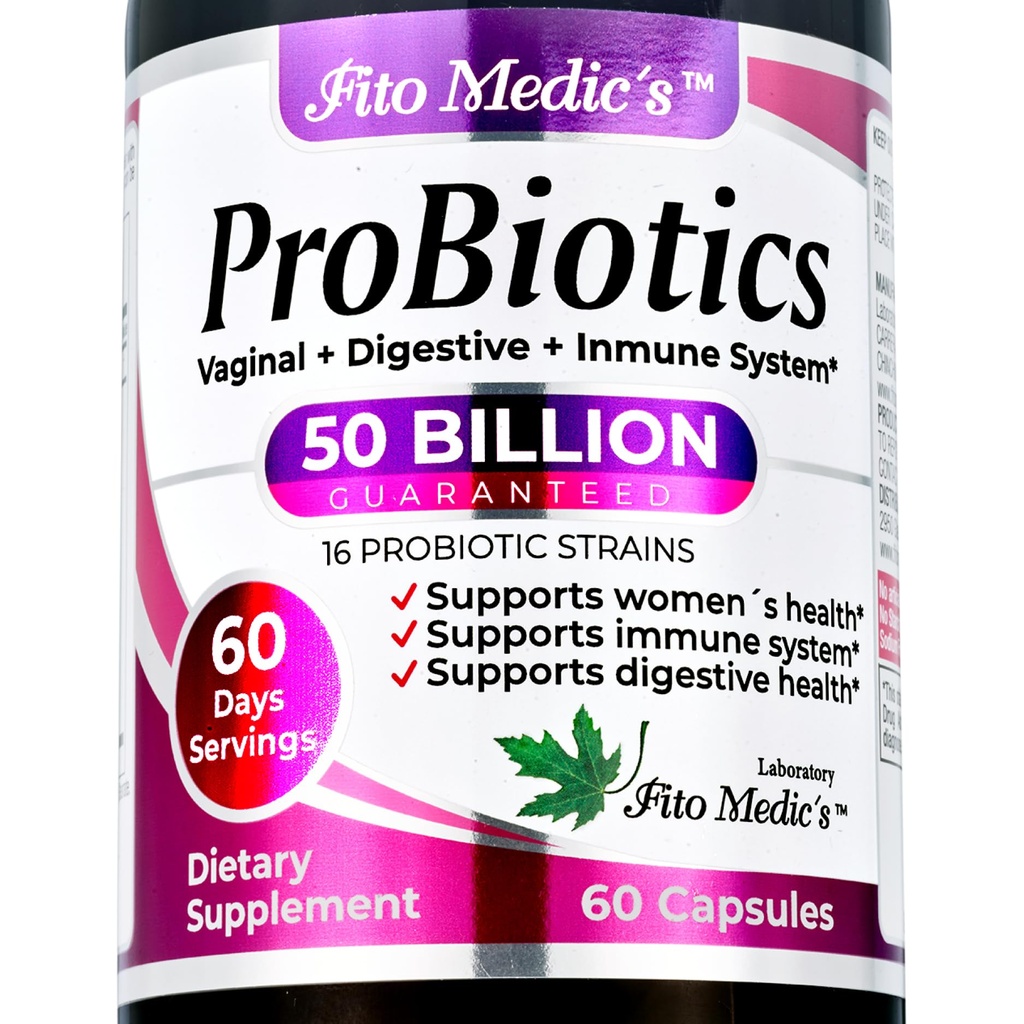 FITO MEDIC'S Lab - Probiotice pentru femei - 50 miliarde CFU de probiotice- 60 zile Servings s -probiotice pentru Digestive Health- 16 - probiotice - Blend. Promovează echilibrul digestiv.