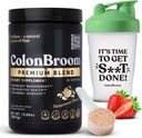 ColonBroom Premium Psyllium Husk Powder (Strawberry, 60 Servings) + Shaker Bottle for Colon Broom Fiber Powder Drink Bundle - Colon Cleanse for Bloating Relief & Gut Health - Fibră Powder Supplement