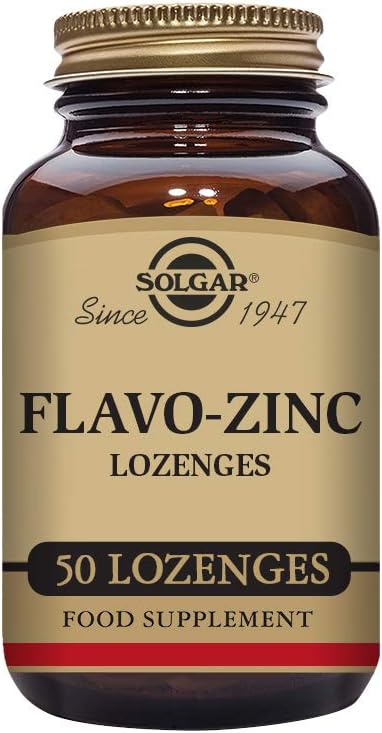 Solgar Flavo-Zinc Lozenge, 50 Count - Aromă de lămâie de mare gust - Antioxidant, Sistem imunitar de sănătate - extrem de absorbabil, se dizolvă rapid - Vegan, gluten gratuit, lactate gratuit, Kosher - 50 Serviri
