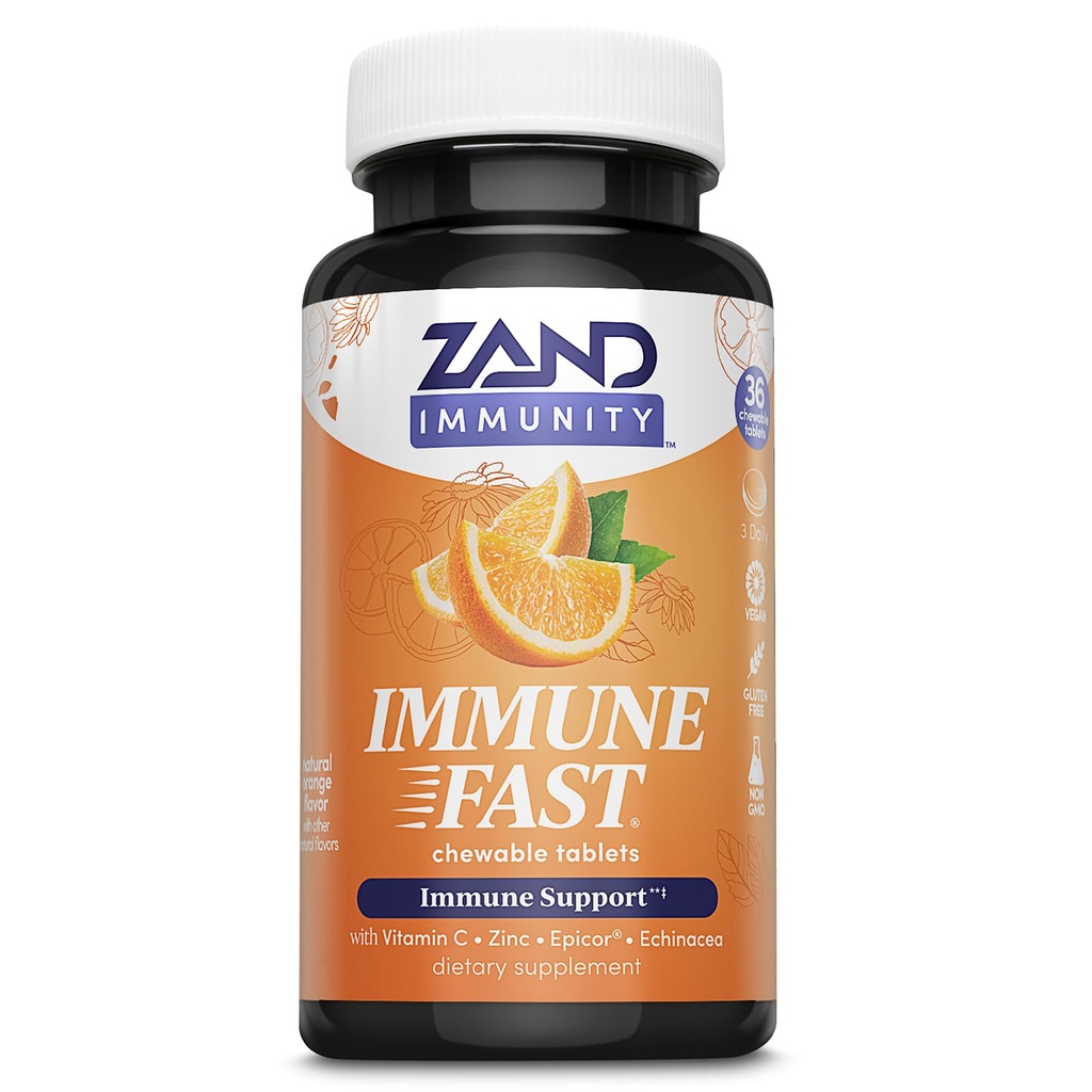 ZAND Imunity Imunity Rapid Zesty Orange Chewables - Immune Supplement w/Epicor Fermented Yeast, Vitamina C 1000mg, Zinc, Echinacea - Non-GMO, Vegan, Gluten Free, 60-Day Guarantee, 10 Serviri