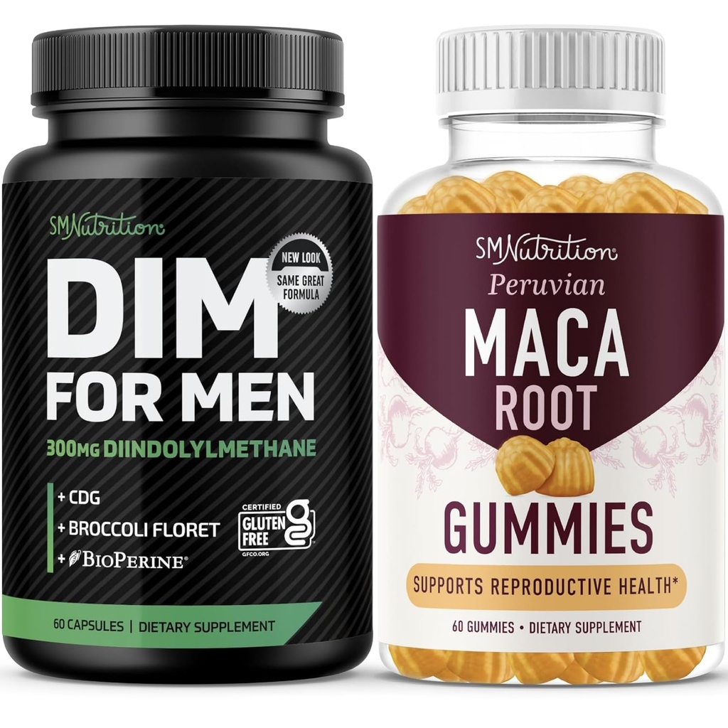 SMNutrition Maca Root Gummies & 300mg DIM Supliment pentru barbati pentru testosteron si suport de performanta 