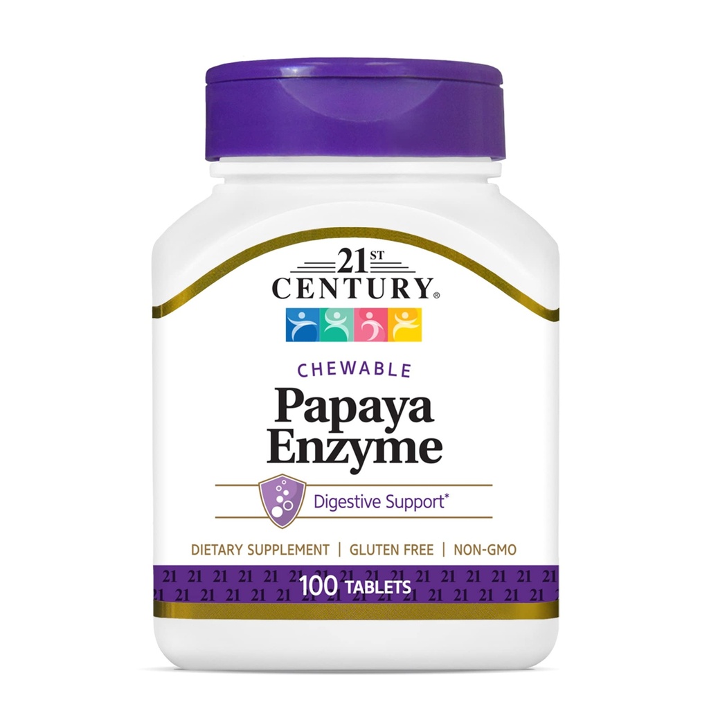 Vitafuzion Fiber Well Sugar Free Fiber, 90 Count and 21st Century Papaya Enzyme Chewable Tablets, Tropical, 100 Count