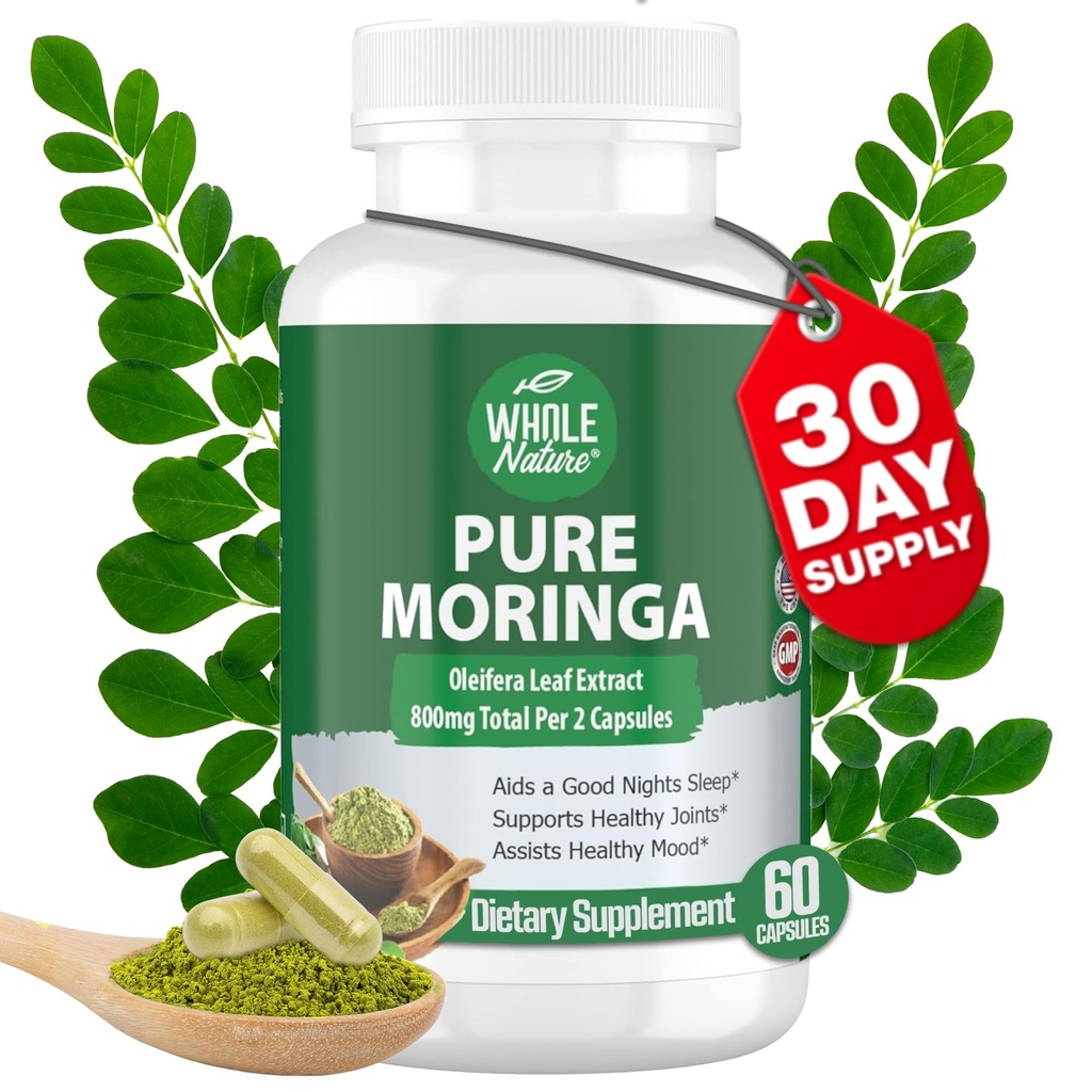 Capsulele Moringa, 800mg Moringa Oleifera Organic Frunze pulbere Superfood Greens Pure Moringa pastile este un Vegan, non-GMO energie Creșterea și păstrați supliment sănătos