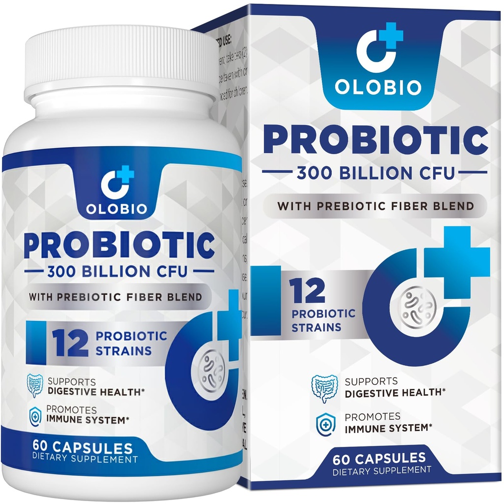 300 Miliarde CFU Probiotic, 12 dungi cu 3 prebiotice organice, Probiotice pentru femei și bărbați, Suplimentul zilnic pentru Digestive, Immune, Sanatate Curaj & Bloating, Perioada de valabilitate Stabil, Vegan, 60 Counts