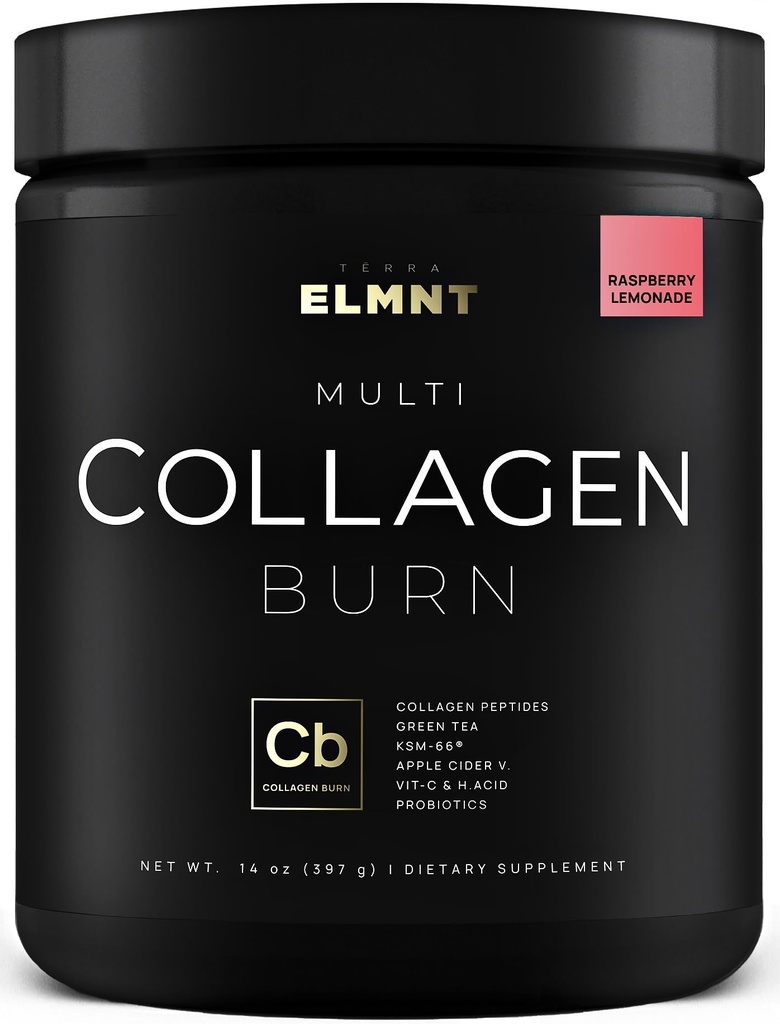 ELMNT Super Colagen Burn pentru femei w. Probiotice, Acid hialuronic, Otegar Apple C, KSM66, Biotin+ Premium Colageno Multi Colagen Pulbere de proteine pentru pierderea in greutate, Fat Burner, Păr, Skin+ (R-Lemonade)