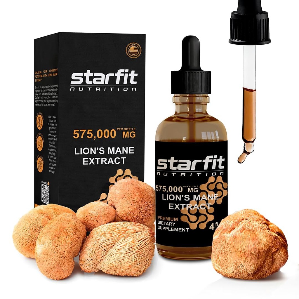 STARFIT Lion's Mane Mushroom Extract, 575.000 mg, Liquid Supplement for Immune Support, Memory, and Digestive Health, 4 fl oz