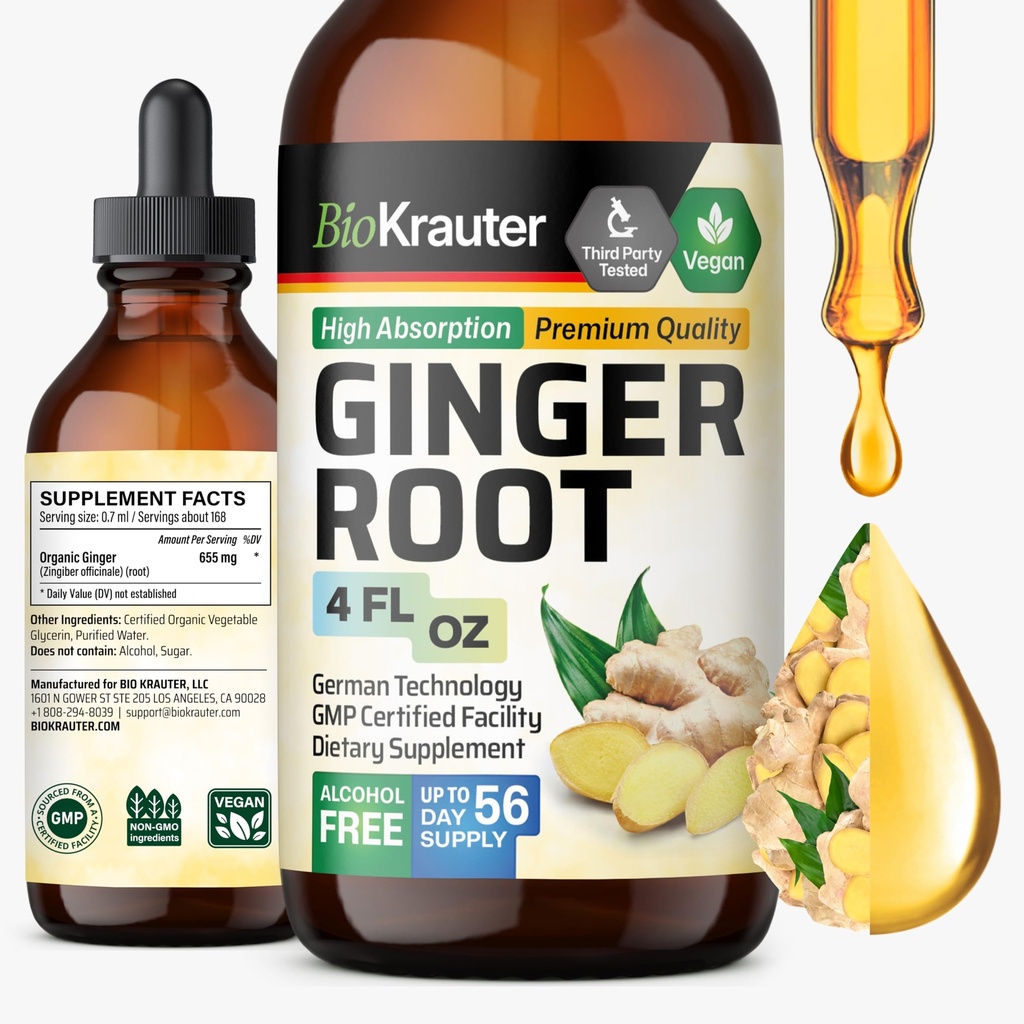 BIO KRAUTTER Root Extract - Suplimente naturale de ghimbir pentru wellness generală - alcool și zahăr gratuit - Picături Vegan 4 Fl.Oz.