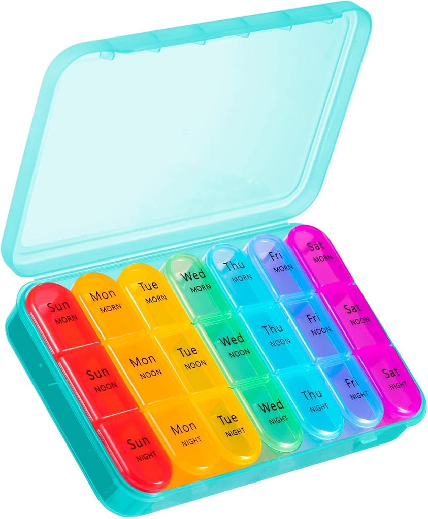 Asprink 3 ori pe zi Organizator de pastile - mare 7 zile cutie de medicamente, caz de pastile de călătorie, vitamine și medicamente