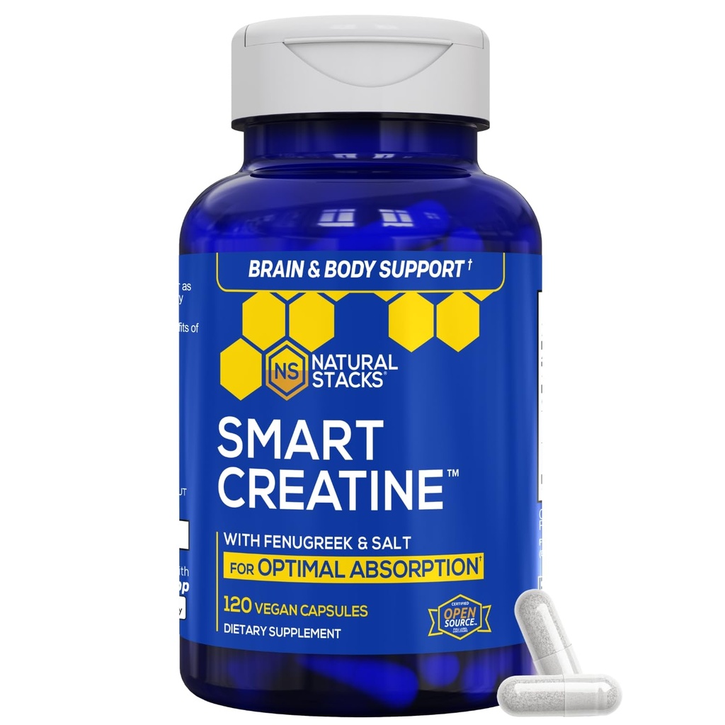 Creatin Monohidrat - 2500 mg Creatine Pastile - 450 mg Extract de Schinduf & 250 mg Himalayan Sare roz - Suporturi pentru sanatatea creierului, rezistenta si constructii musculare - Formula de absorbtie avansata - 120 capsule