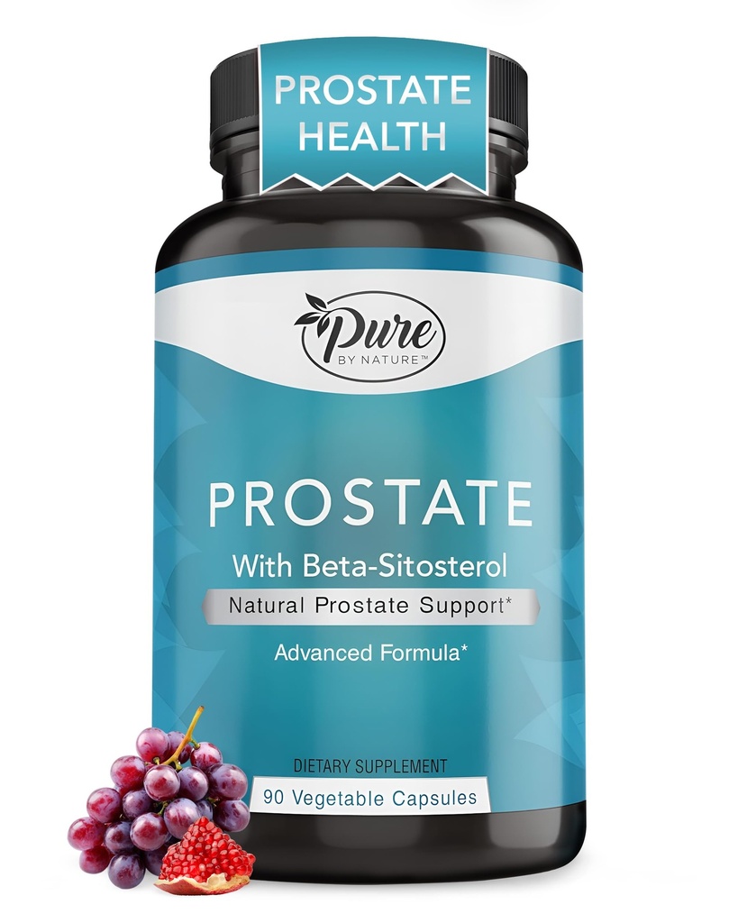 Pure De Natura Prostate Supliment pentru bărbaţi, Beta Sitosterol Prostate Suplimentul de sănătate cu Zinc pentru Suport Tract urinar, Usor de urina frecvente & Îmbunătățirea somnului, Gluten-Free, Non-GMO 90 capsule