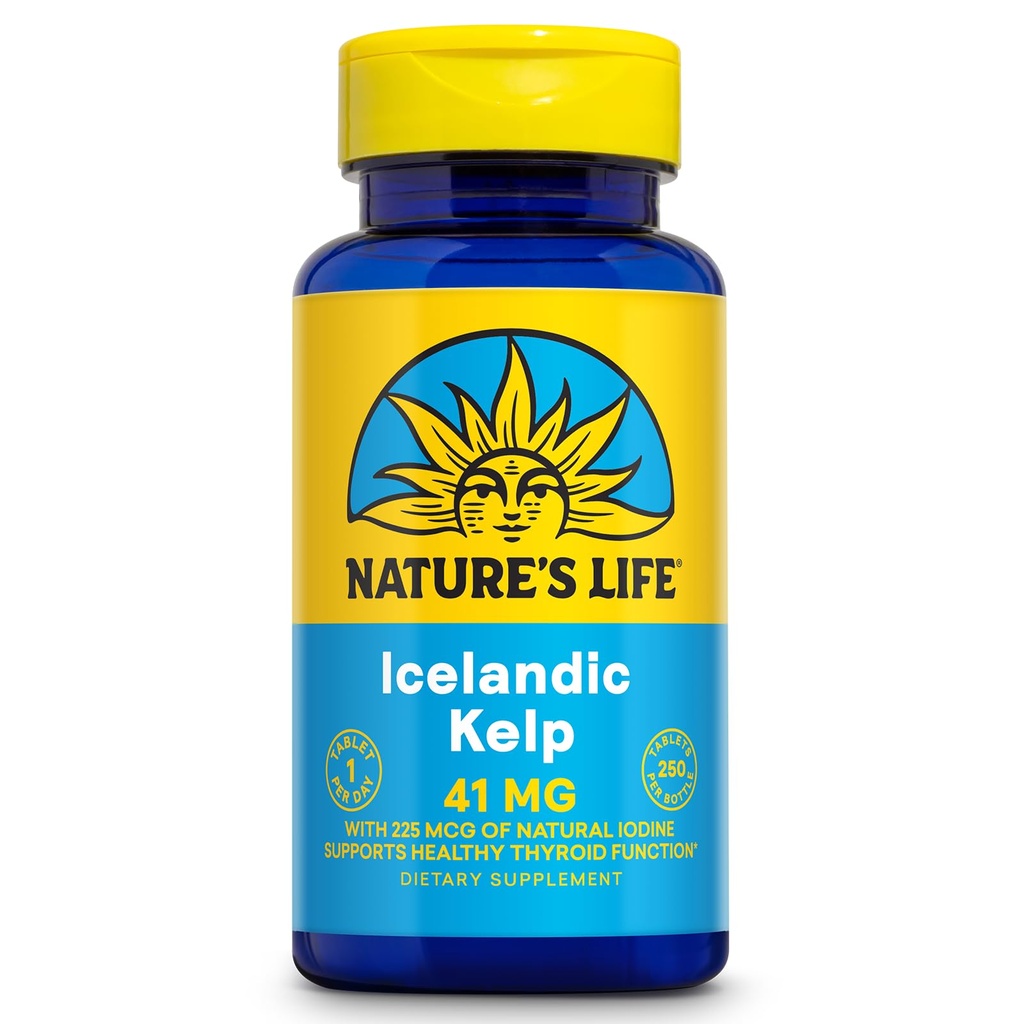 Natura's Life Islandez Kelp 41 mg - Sea Kelp Iodine Supplement from Islandez Seawater - Tiroidal Support for Women and Men with 225mcg Natural Iod - 60-Day Guarantee, 250 Servings, 250 Tablets