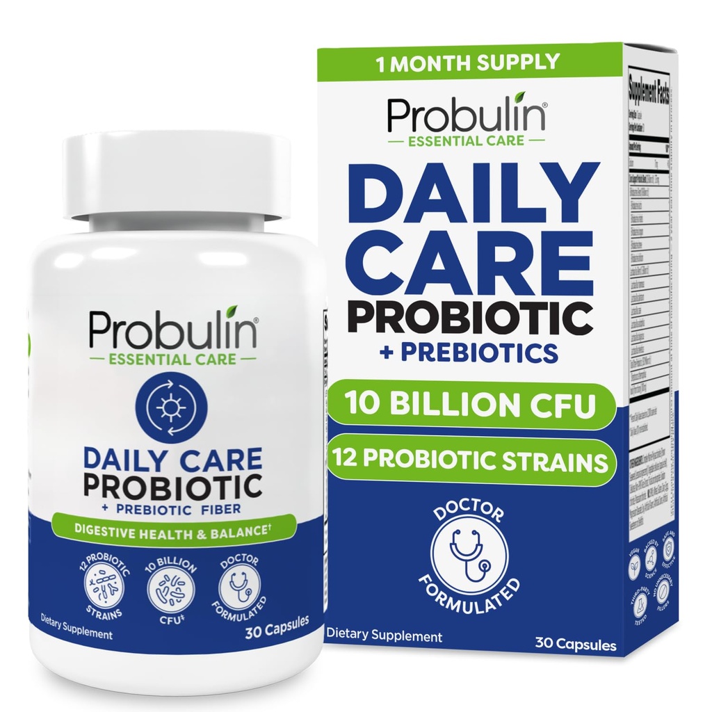 Probulin Daily Care Probiotic Supplement, Digestive, Gut, și Imun Health Support Capsule pentru bărbați și femei, 10 miliarde CFU, Vegan, 30 Conte Bottle