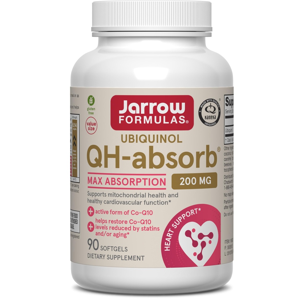 Jarrow Formulas CoQ10 200mg Softgels - 90 zile de aprovizionare, Ubichinol Co Q 10 Supliment pentru sanatatea cardiovasculara, 90 Softgels