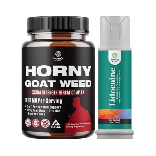 Bundle of Horny Goat buruienilor pentru barbati - Extra Putere Suplimentul masculin, și Lidocaină Desensibilizarea topic Spray control apogeu pentru performanță de durată mai lungă - Boost rezistenta si rezistenta actioneaza rapid