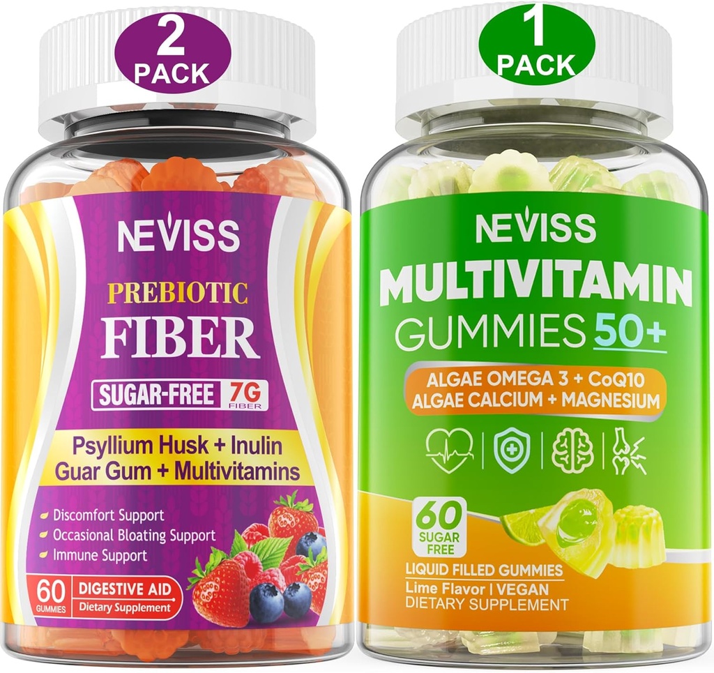 NEISS Bundle - Femei și bărbați 50 + Multivitamine 1 pachet și Prebiotic Fiber 2 ambalaj