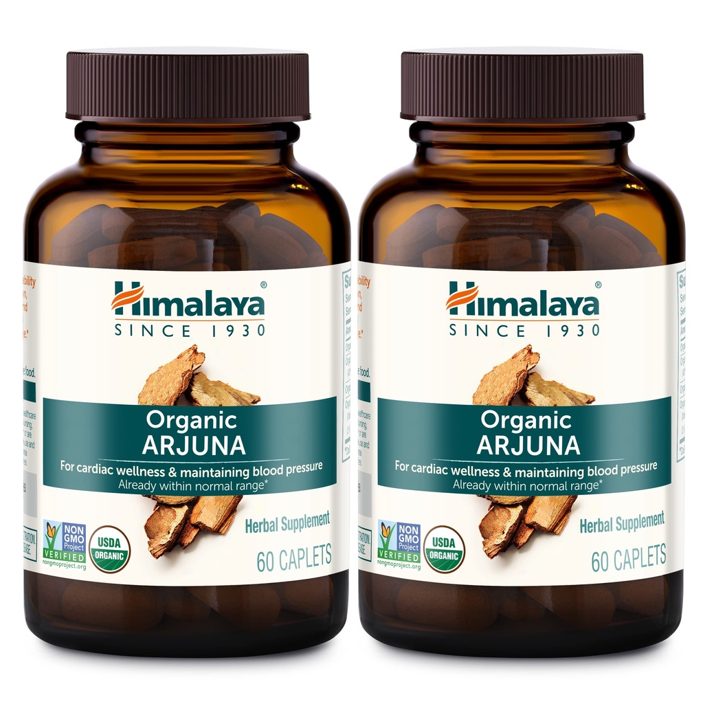 Himalaya Organic Arjuna, Suplimentul de presiune a sângelui pentru wellness cardiovascular şi Heart Health, 700mg, 60 Conte (Pachet de 2)