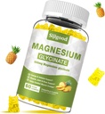 Magneziu Glycinate Gumries 600mg, Relaxare & Zzz Supplement de potasiu de magneziu pentru adulți și copii fără zahăr, vitamina C, B6 și CoQ10 Ananas, 60 Conte