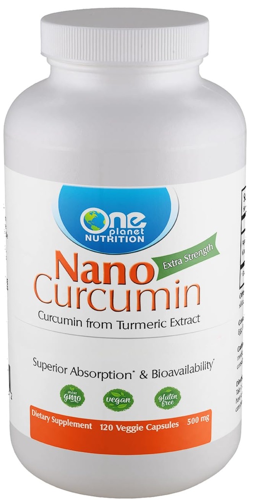 O planetă Nano Curcumin 500 mg Veggie Capsule (120 de serviri), Nano pentru absorbţie ridicată, Sprijină Imuna Sănătate, Non-GMO, Vegan, Gluten-Free