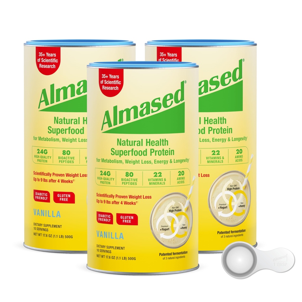 Pudră de proteine almată pentru pierderea în greutate Kit pentru bărbați și femei, de înlocuire masa naturale Shake pentru pierderea în greutate, Supliment, 24 Grams de proteine per servire (Almond Vanilla Flavor, 3 cutii @ 17,6 oz ea + Scoop)