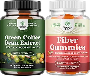 Bundle de extract de cafea verde verde cu 50% Clorogen acid pentru antioxidant inima sanatate Focus mental si Gume Tasty Fiber cu prebiotic solubile root pentru imunitatea suport digestiv