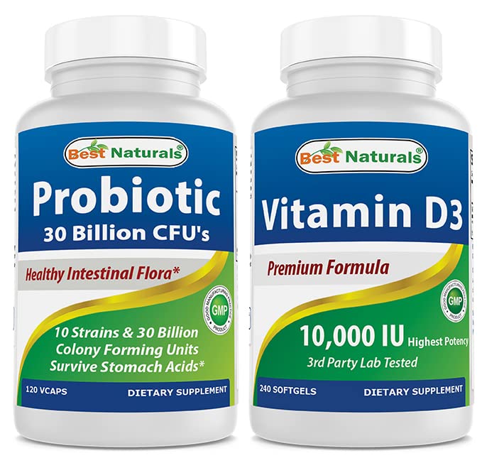 Cele mai bune naturale Probiotice 10 tulpini & 30 miliarde CFU & Vitamina D3 10000 UI