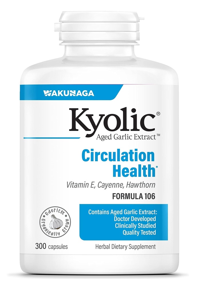 Extract de usturoi Kyolic Aged Formula 106, Circuulație Sănătate, 300 capsule (Packing May Vary)