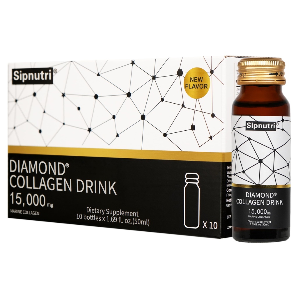 Diamond lichid Colagen Drink, 15000 mg hidrolyzed Marine Colagen Peptides cu vitamina C, rodii, sanatoasa piele de par unghii comuni Suport oase, 50 ml x 10 sticle