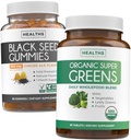 Negru Seed Oil Gummies & Super Greens (1-Month) - Zilnic Green Boost - Black Seed Seed Oil Gummies Ginger Ale Flavor Cold-Pressed Nigella Sativa & Organic Super Greens Complete Super Food Supplement